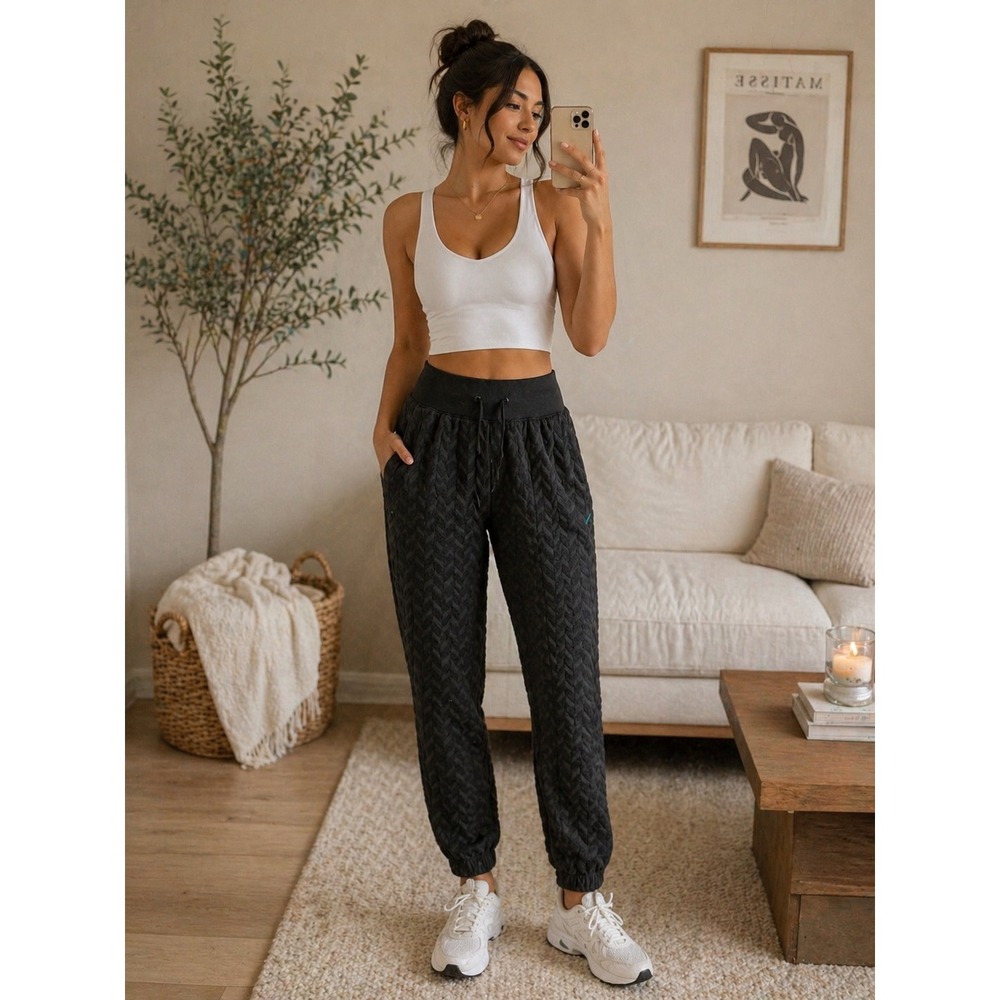 Nike Womens High Rise Textured Chevron Fleece Joggers Grey DR2178-355 Medium‎